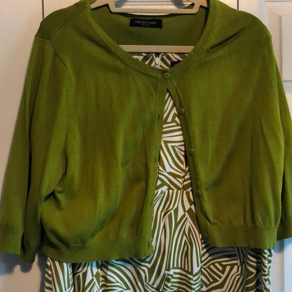 Green patterned dress with sweater - Picture 1 of 5
